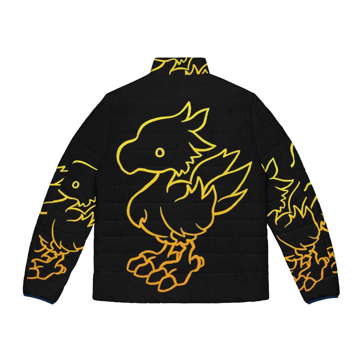 Final Fantasy Chocobo Puffer Jacket - Minimalist neon gaming apparel featuring the iconic Chocobo from the beloved Final Fantasy video game series - Back