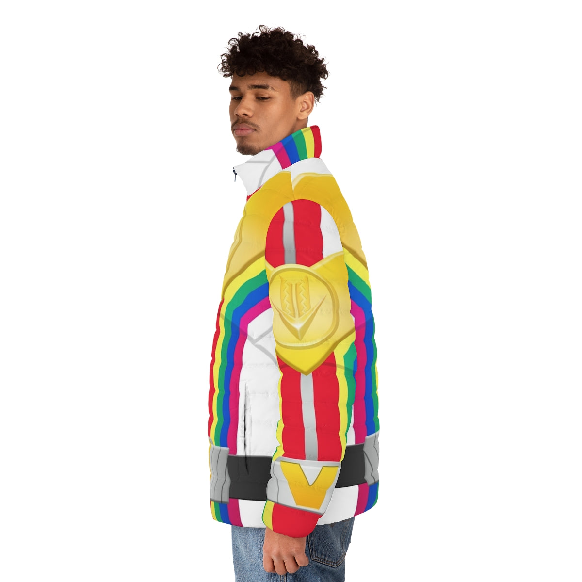 Zenkaiser Puffer Jacket with Rainbow Colors - men side left