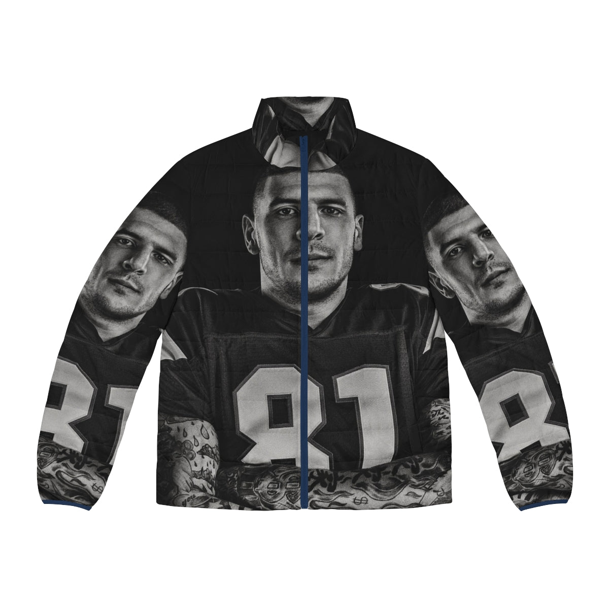 Aaron Hernandez NFL Puffer Jacket with football design