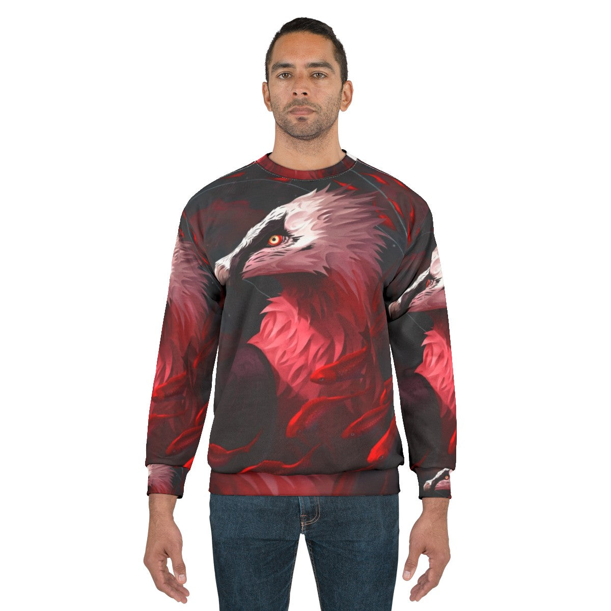 Bearded vulture and koi fish design on a grey sweatshirt - men