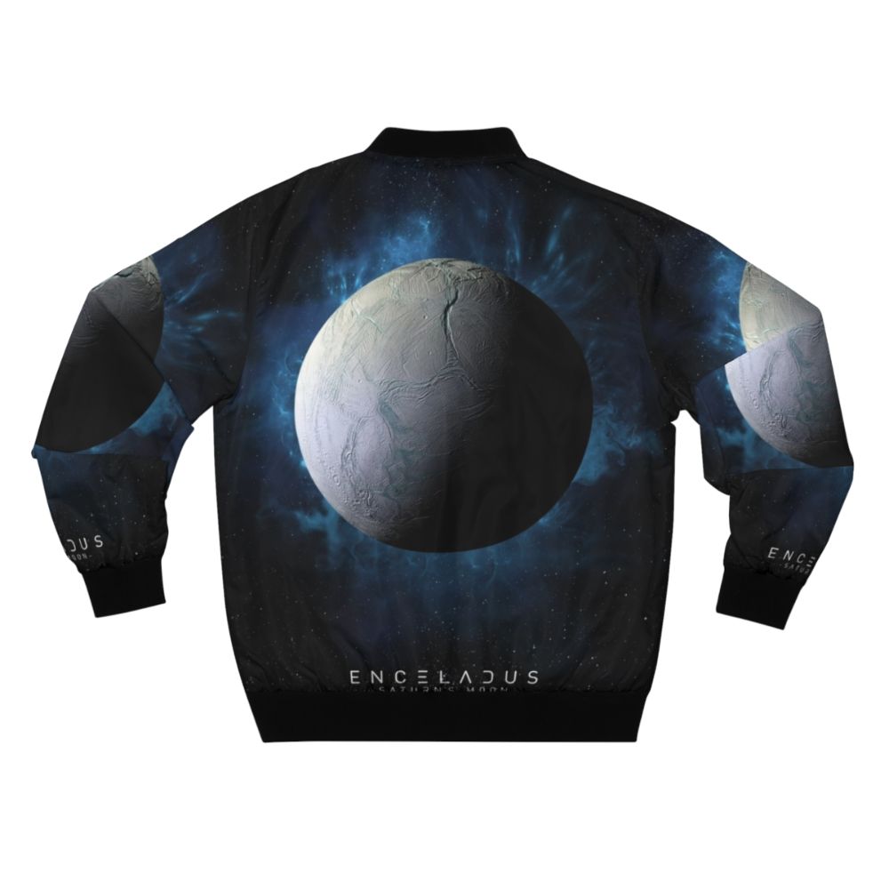 Enceladus space-themed bomber jacket with Saturn, moon, and cosmic elements - Back