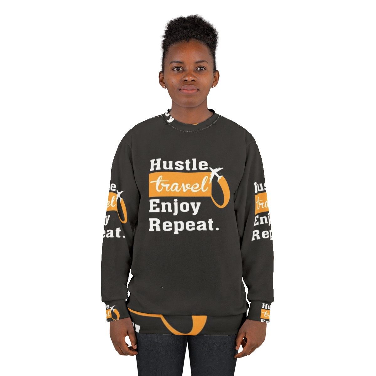 Hustle, Travel, Enjoy, Repeat Motivational Sweatshirt - women