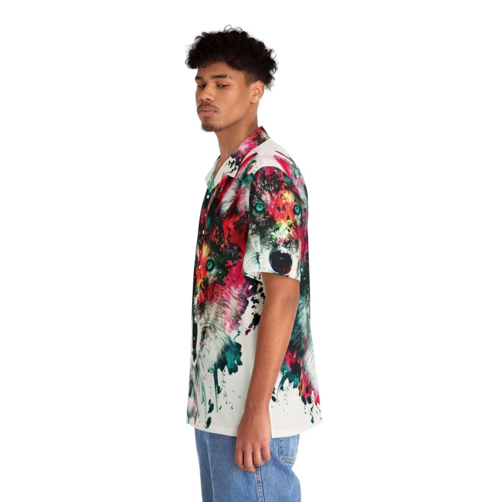 Colorful abstract wolf print Hawaiian shirt - People Left