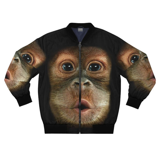 A bomber jacket with a funny chimpanzee face design