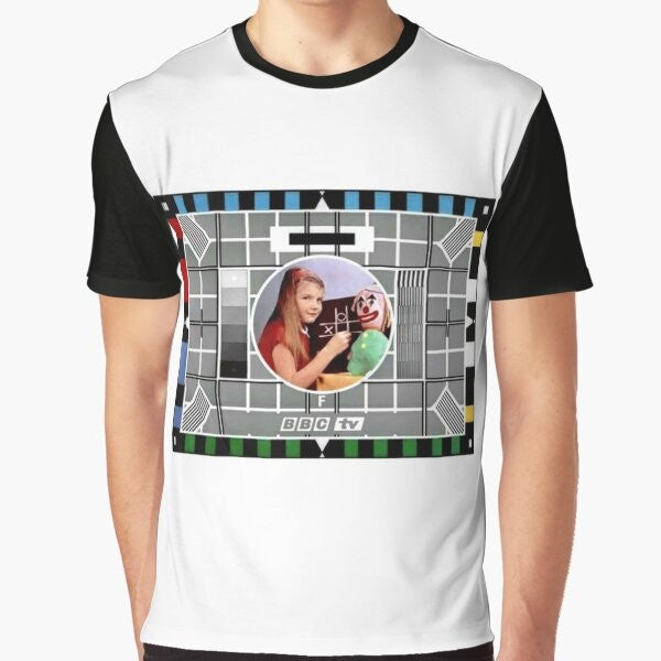 Vintage 'BBC Test Card' graphic design on a classic t-shirt