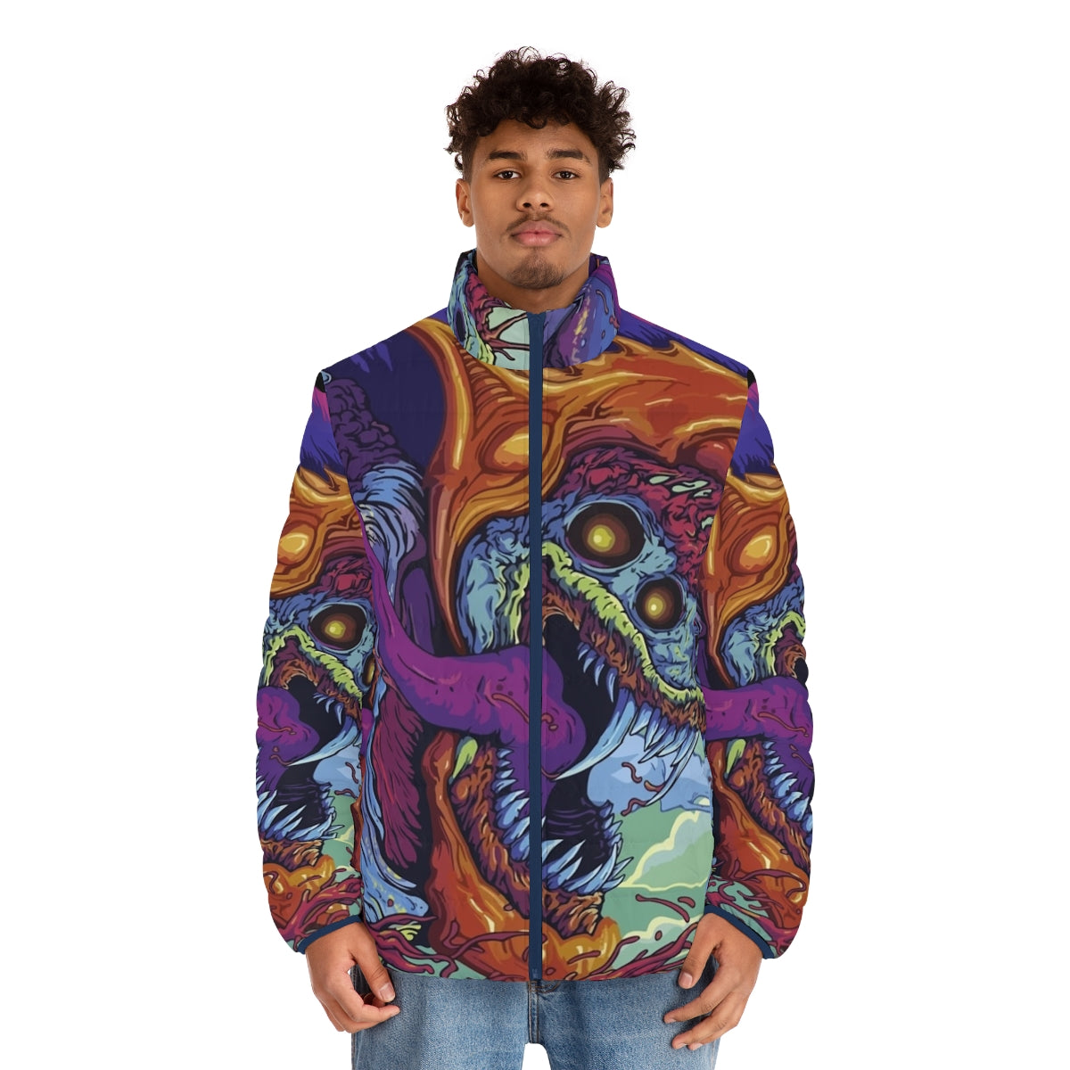 Hyper Beast CS:GO Puffer Jacket with colorful watercolor design - men front