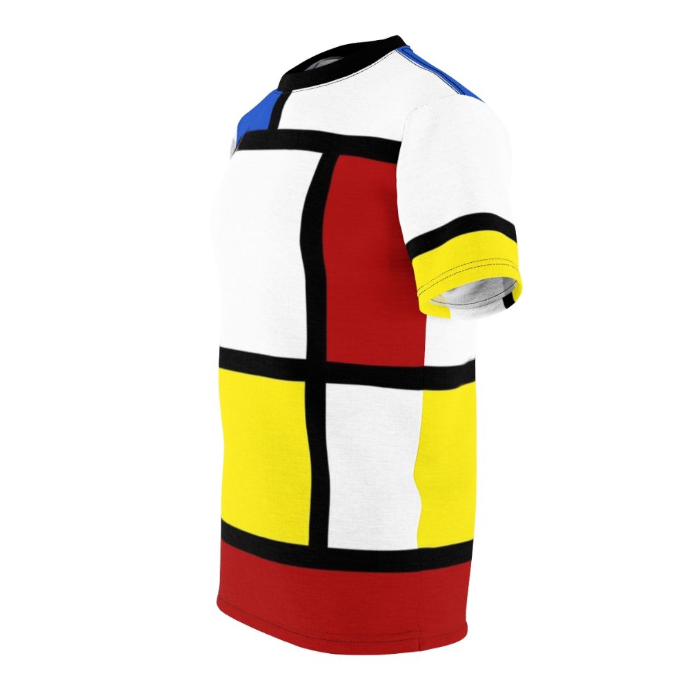 A white t-shirt with a bold box pattern in red and yellow, inspired by 1960s mod fashion. - men left