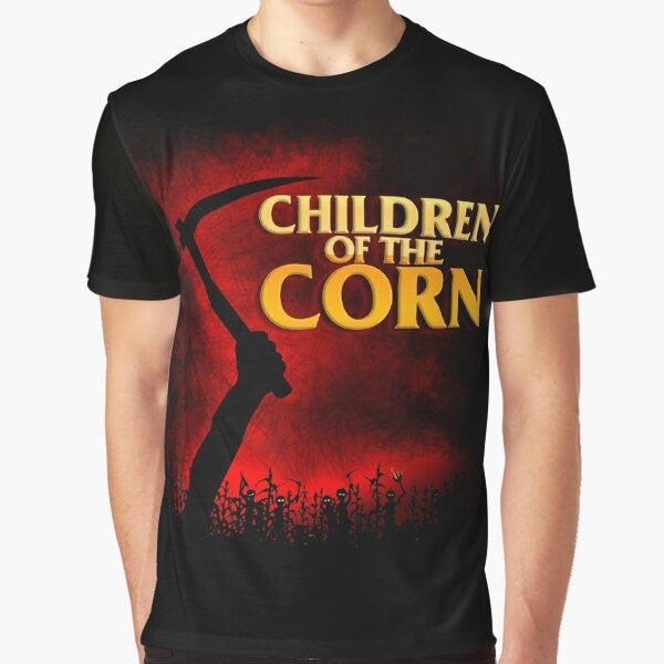 Graphic t-shirt design featuring the iconic horror movie "Children of the Corn"