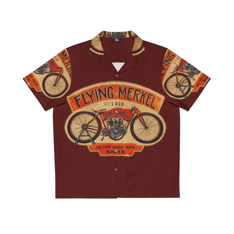 Vintage flying merkel logo printed on a hawaiian shirt