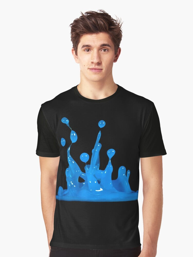 Blue abstract water splash graphic design on a white t-shirt - Men