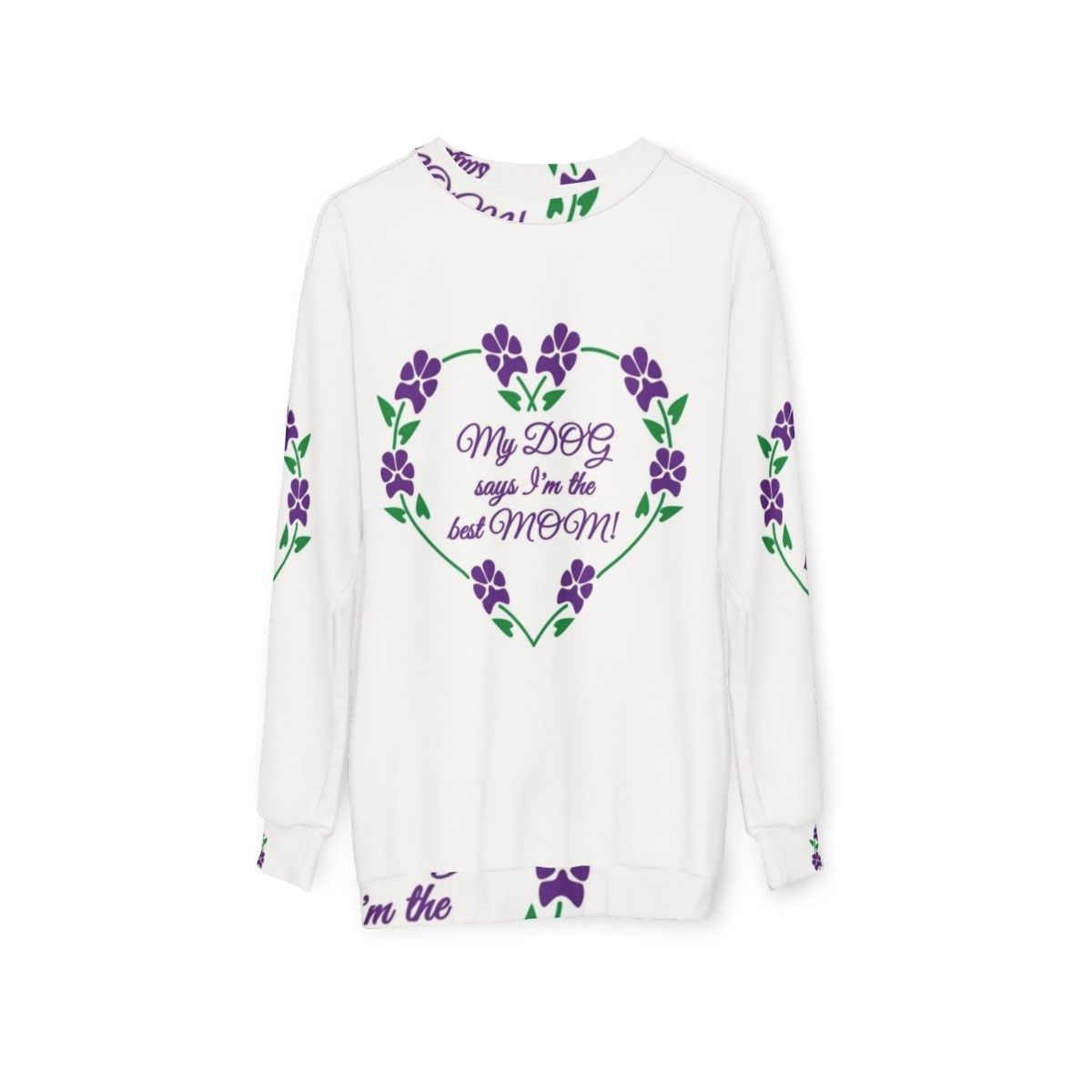 Dog Mom Sweatshirt with Pawprint Floral Design - hanging