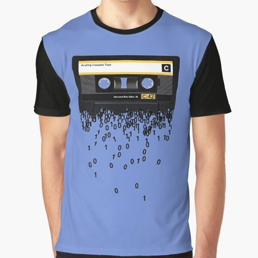 Vintage graphic t-shirt depicting the death of the cassette tape, featuring a retro cassette player and the text "The death of the cassette tape."