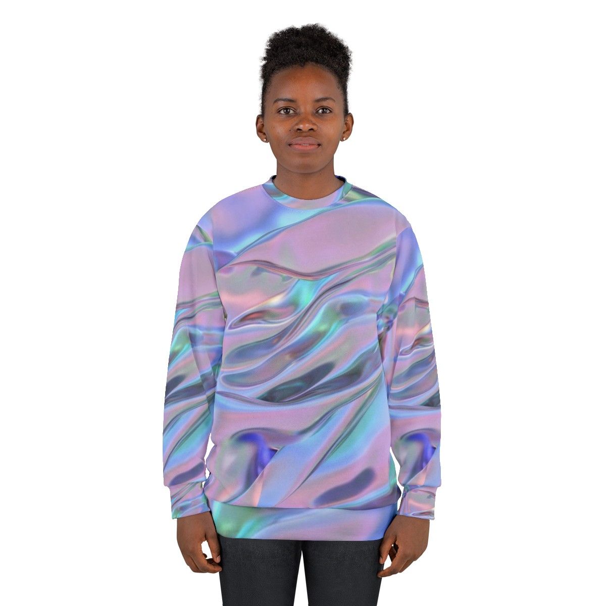 Holographic sweatshirt with colorful graphic pattern - women