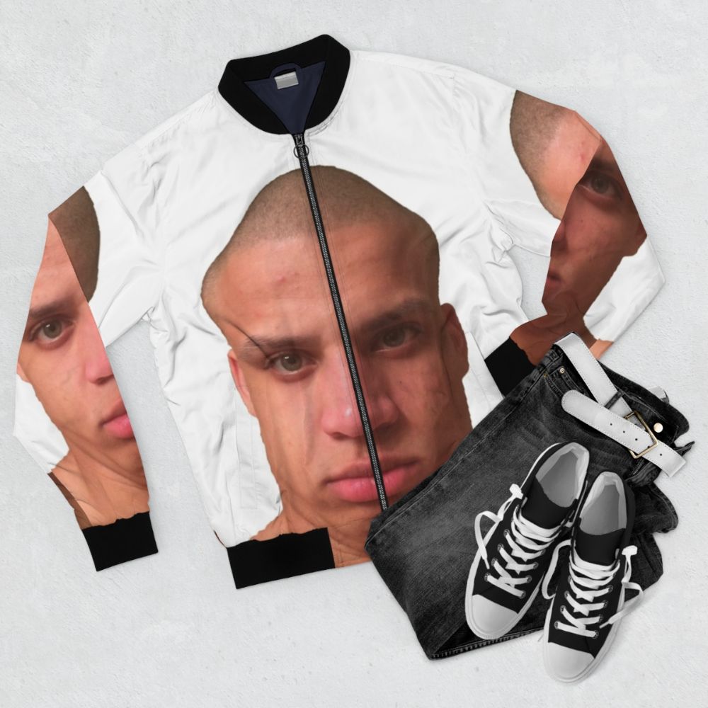 Tyler1 Bomber Jacket - Designed for Twitch Streamers and Gaming Enthusiasts - Flat lay