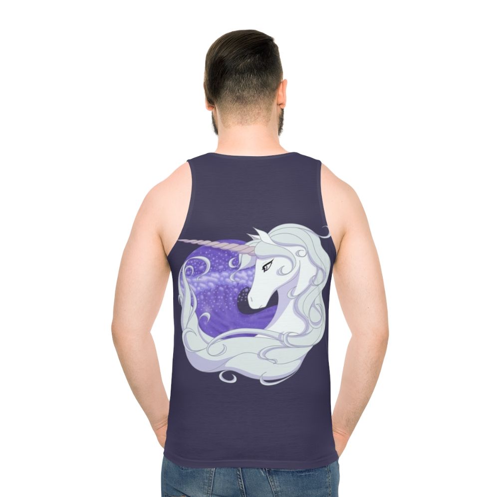 The Last Unicorn Unisex Tank Top with Unicorn and Sea Waves - men back