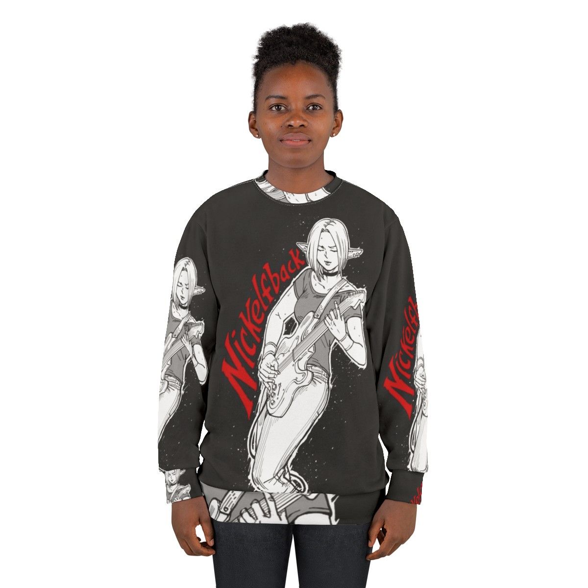 Elf Rock Band Sweatshirt featuring fantasy design and guitar - women