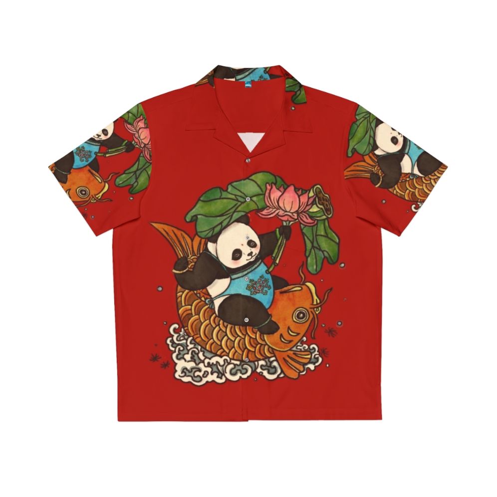 Abundance Year After Year Hawaiian Shirt with Floral Pattern, Koi Fish, and Lotus Flower