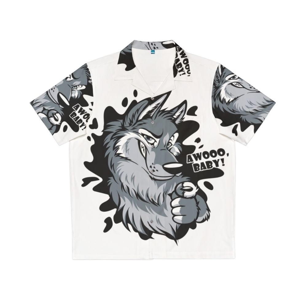 Adorable baby wearing wolf howl Hawaiian shirt