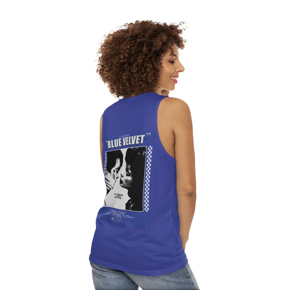 Blue Velvet movie poster design on unisex tank top - women back