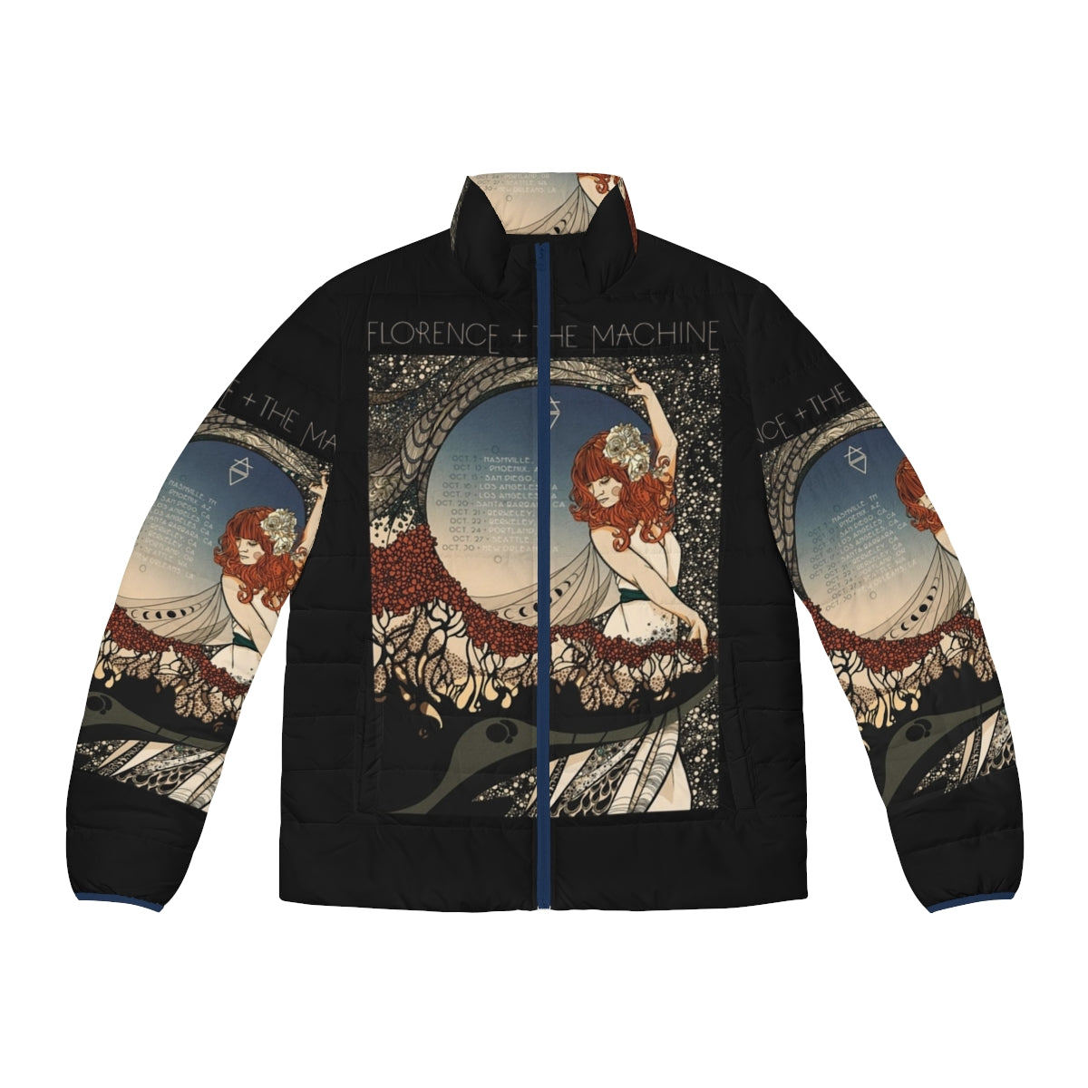 Florence and the Machine Band Puffer Jacket featuring the band's logo and name