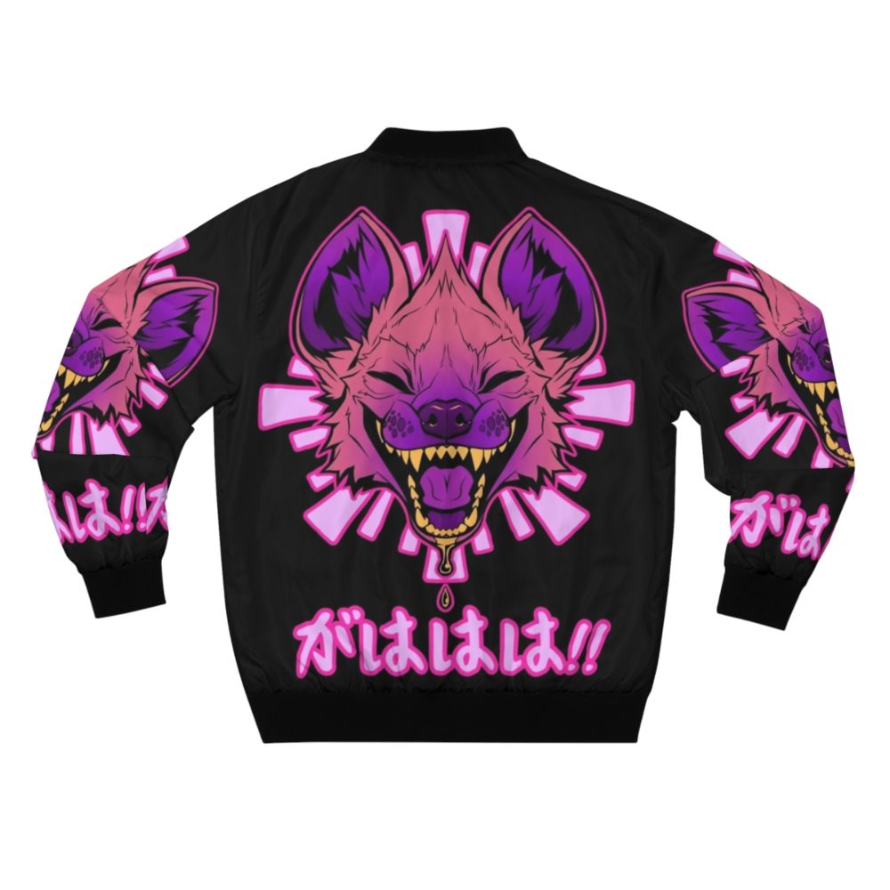 Hyena-themed bomber jacket with kawaii and vaporwave design - Back