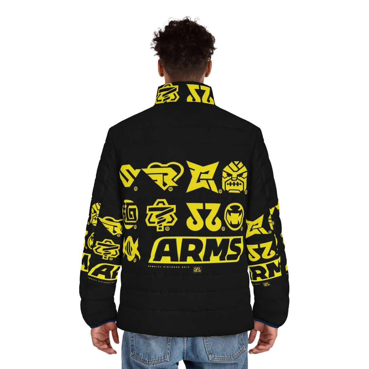 Arms Character Icons Puffer Jacket featuring Nintendo ARMS spring fighters - men back