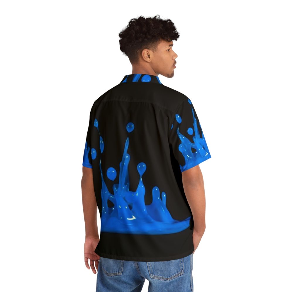 Blue Hawaiian shirt with abstract water splash design, perfect for team players - People Back