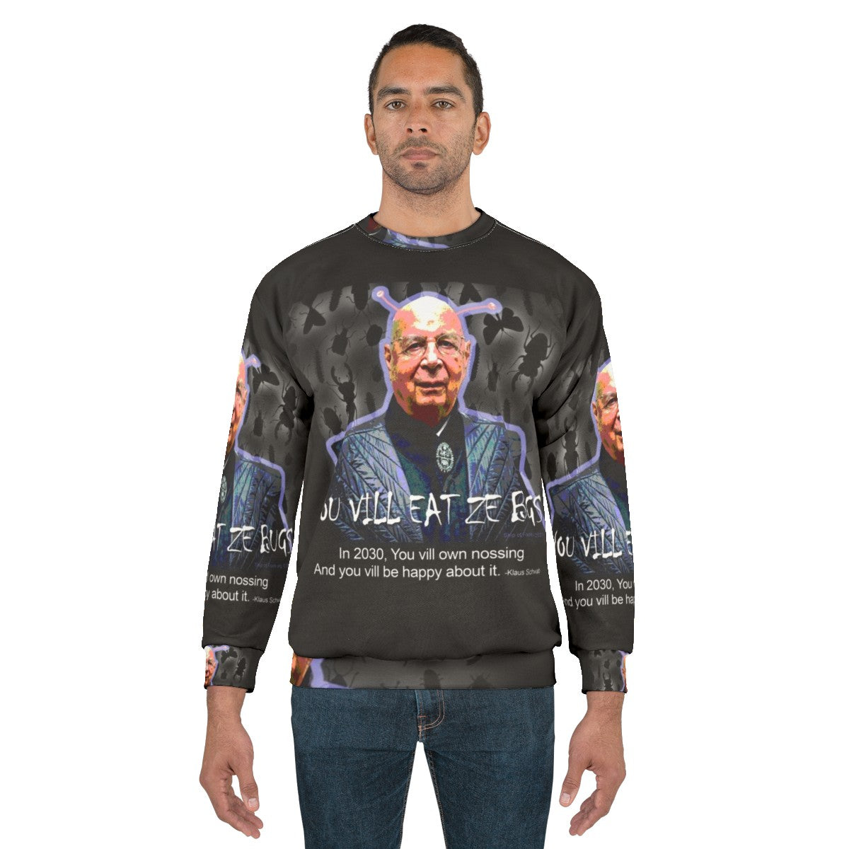 "You Will Eat the Bugs" dystopian-themed sweatshirt - men