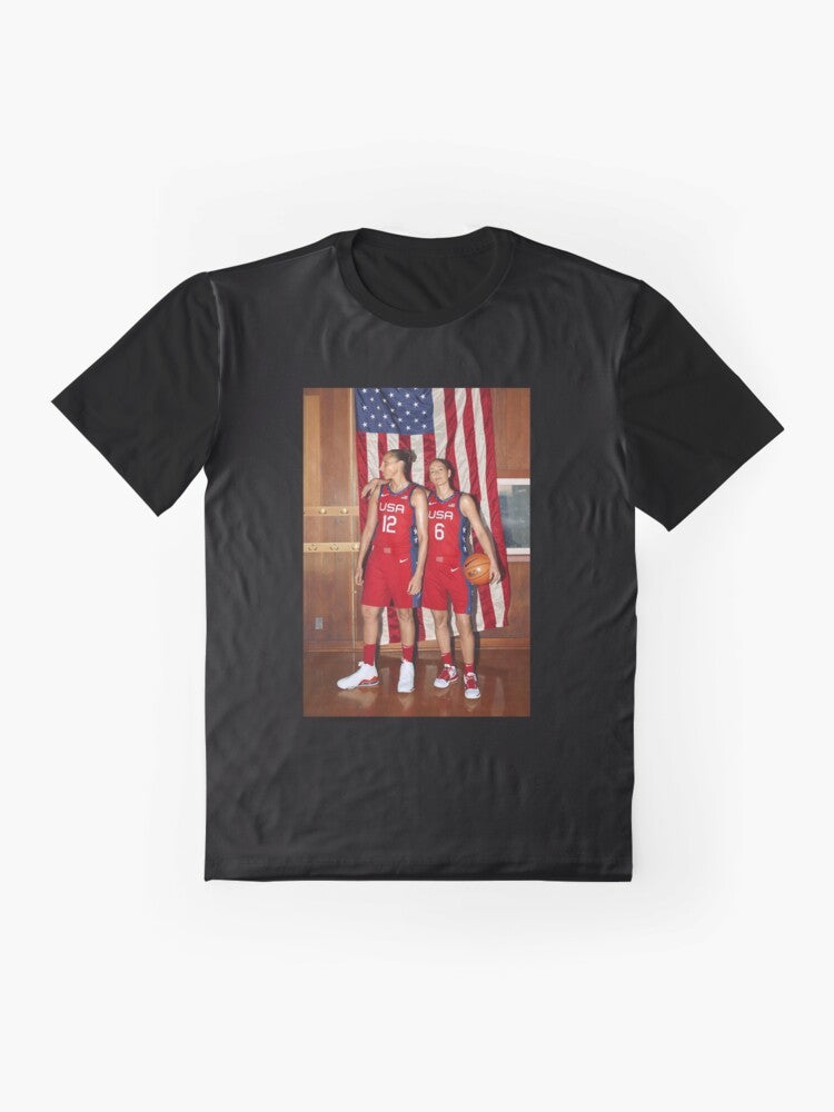 Team USA Basketball Graphic T-Shirt with images of Sue Bird and Diana Taurasi - Flat lay