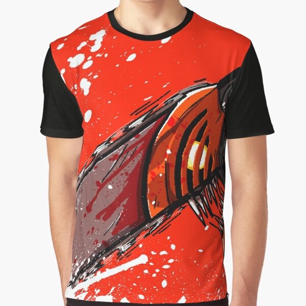 Red Vigilante Graphic T-Shirt - Anime inspired superhero design with chain and power