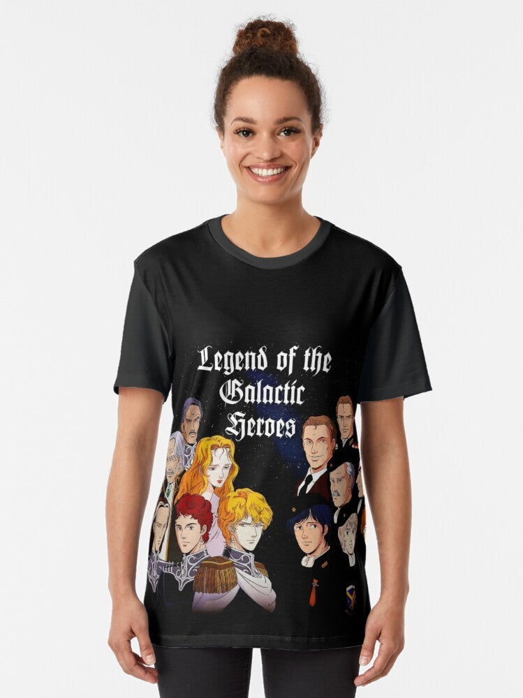 Ginga Eiyuu Densetsu (Legend of the Galactic Heroes) anime and manga inspired graphic t-shirt featuring the legendary heroes of the Galactic Empire. - Women