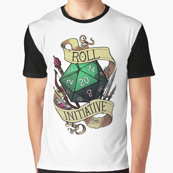 Dungeons & Dragons "Roll Initiative" Graphic T-Shirt, featuring a 20-sided die and the text "Roll Initiative"