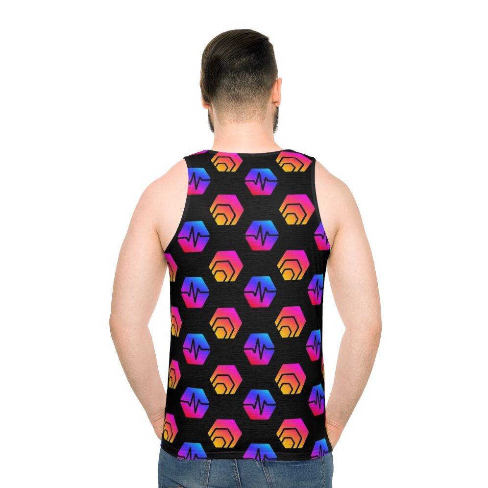 Unisex tank top with Hex crypto and Pulsechain logo design - men back