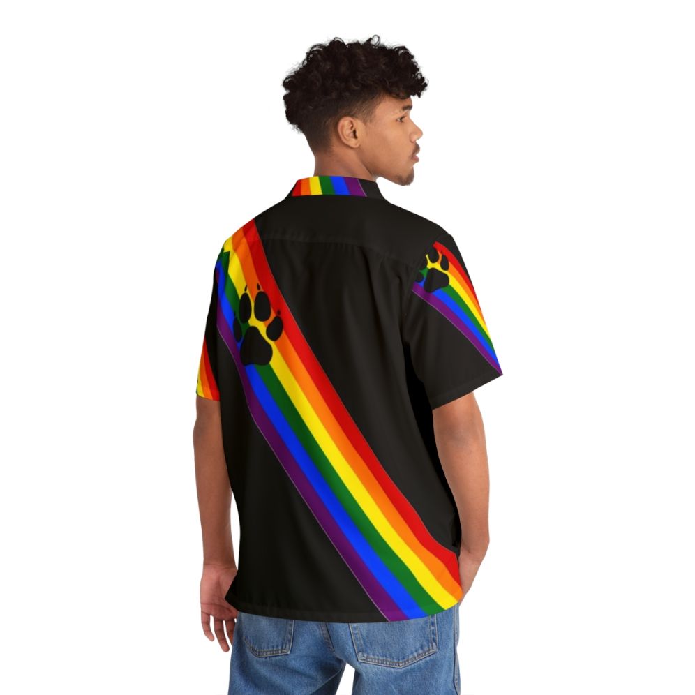 Colorful Hawaiian-style shirt with pup design for LGBTQ pride - People Back