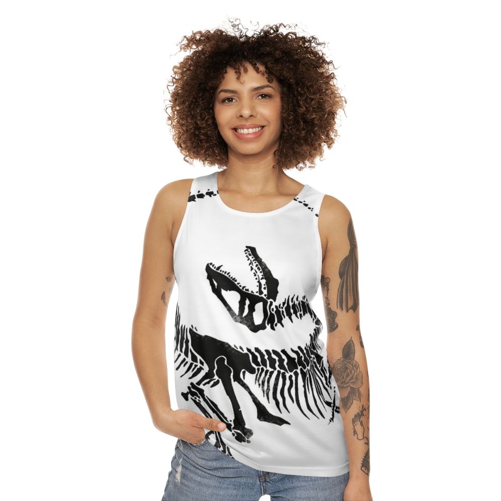 Velociraptor skeleton dinosaur bones print on unisex tank top - women