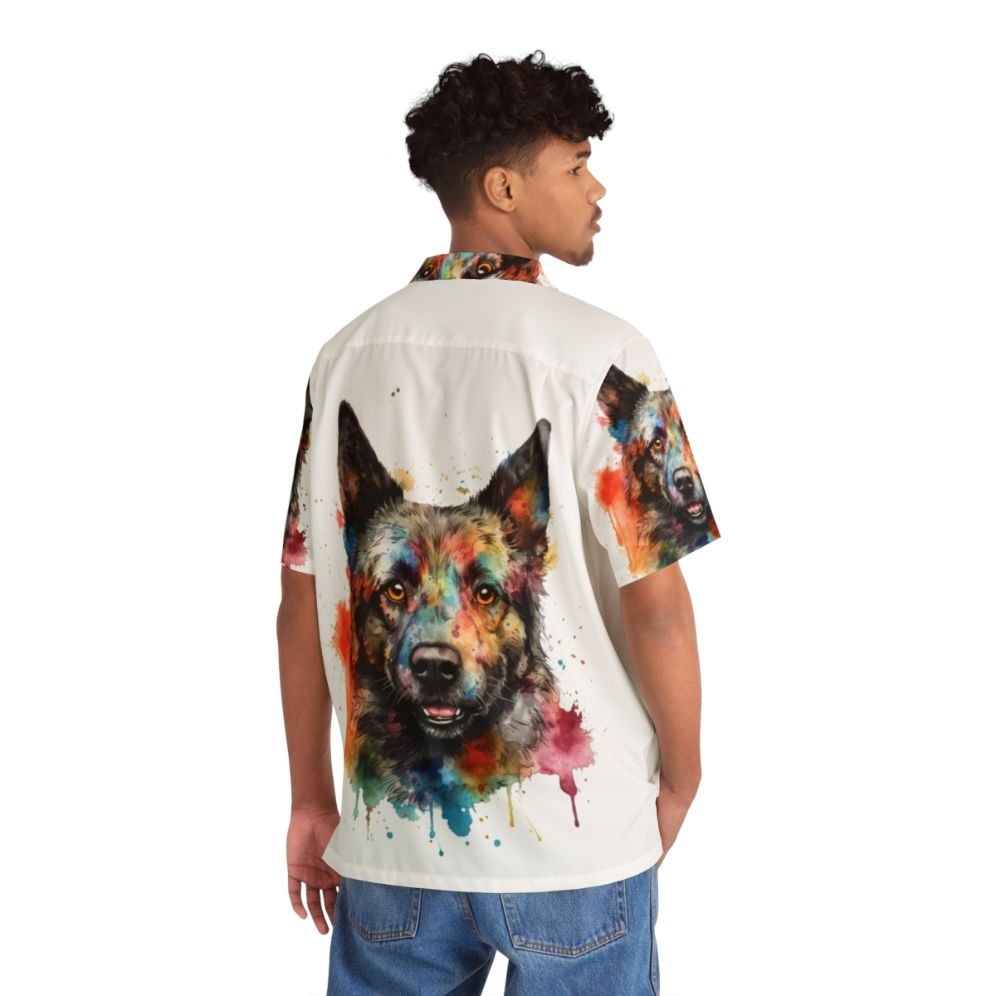 Mudi dog in bright watercolor painting on hawaiian shirt - People Back