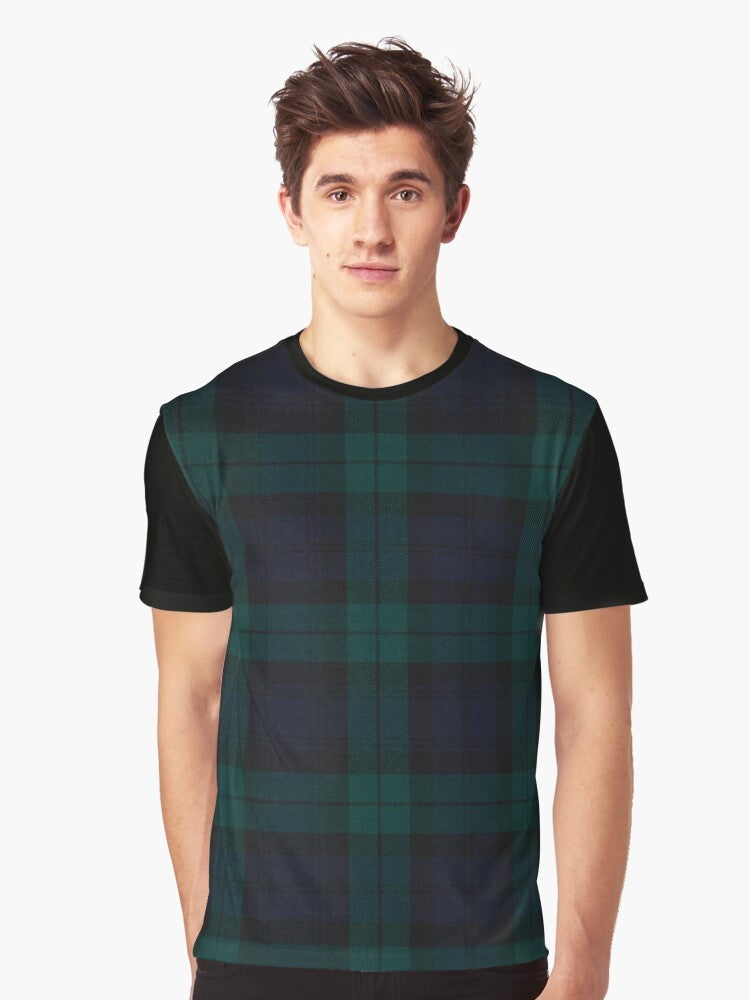 Black Watch Scottish Tartan Graphic T-Shirt featuring a classic Scottish clan tartan design - Men