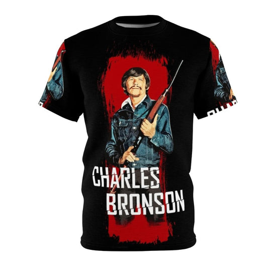 Iconic Charles Bronson inspired movie t-shirt featuring the character from the film Mr. Majestyk