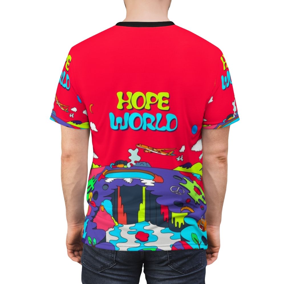 Fashionable AOP t-shirt featuring BTS member J-Hope's "Hope World" artwork - men back