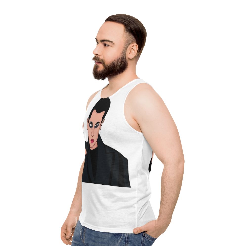 Eleven from Stranger Things wearing a retro-style tank top - men side