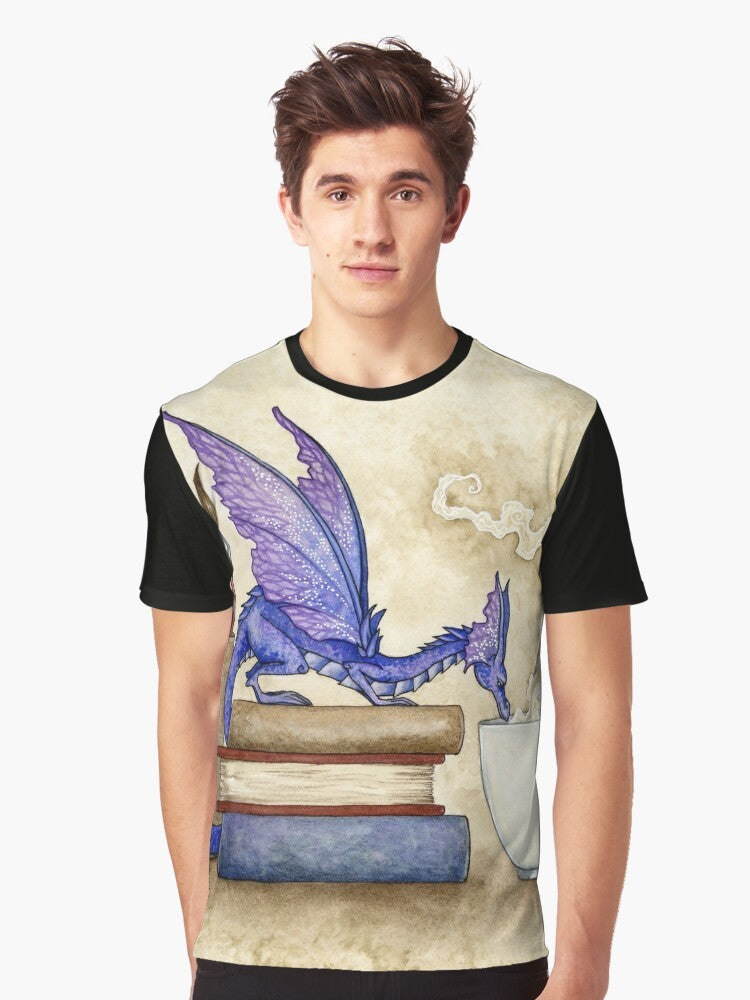 Fantasy book lover graphic t-shirt with dragon and fairy design - Men