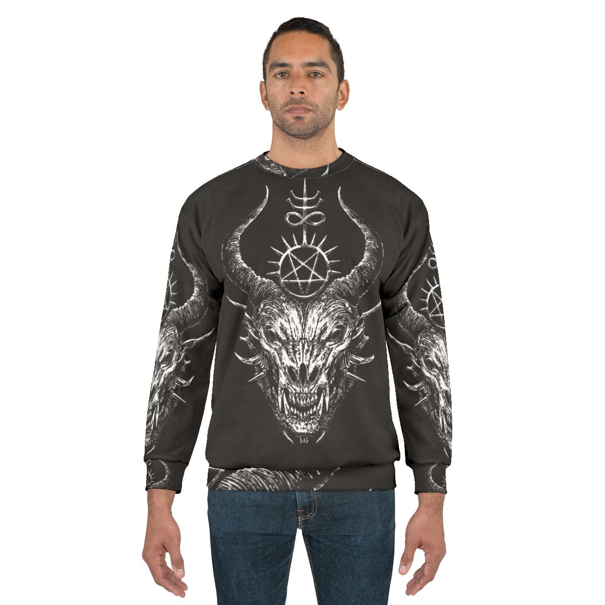 Satanic demon sweatshirt with dark gothic design - men