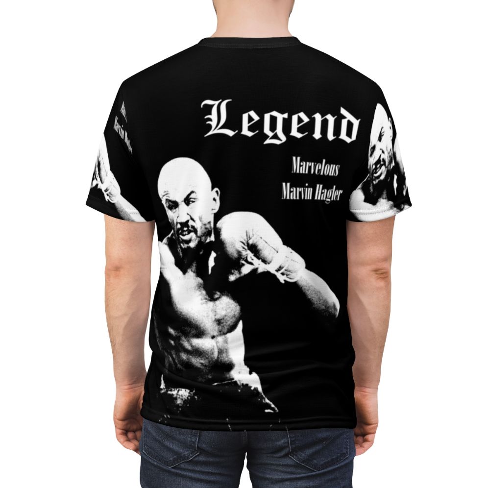 Marvelous Marvin Hagler, the legendary boxing champion, featured on a high-quality all-over-print t-shirt - men back