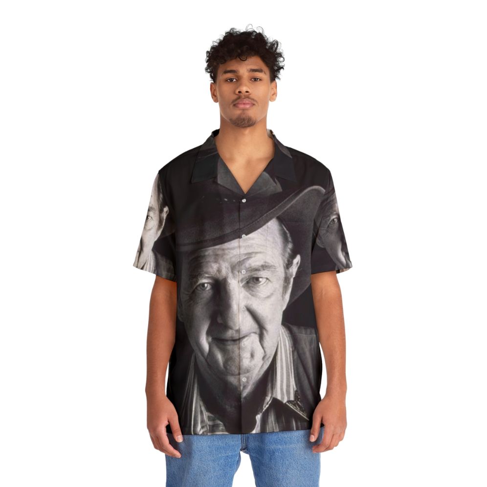 Slim Dusty Black and White Hawaiian Shirt - People Front