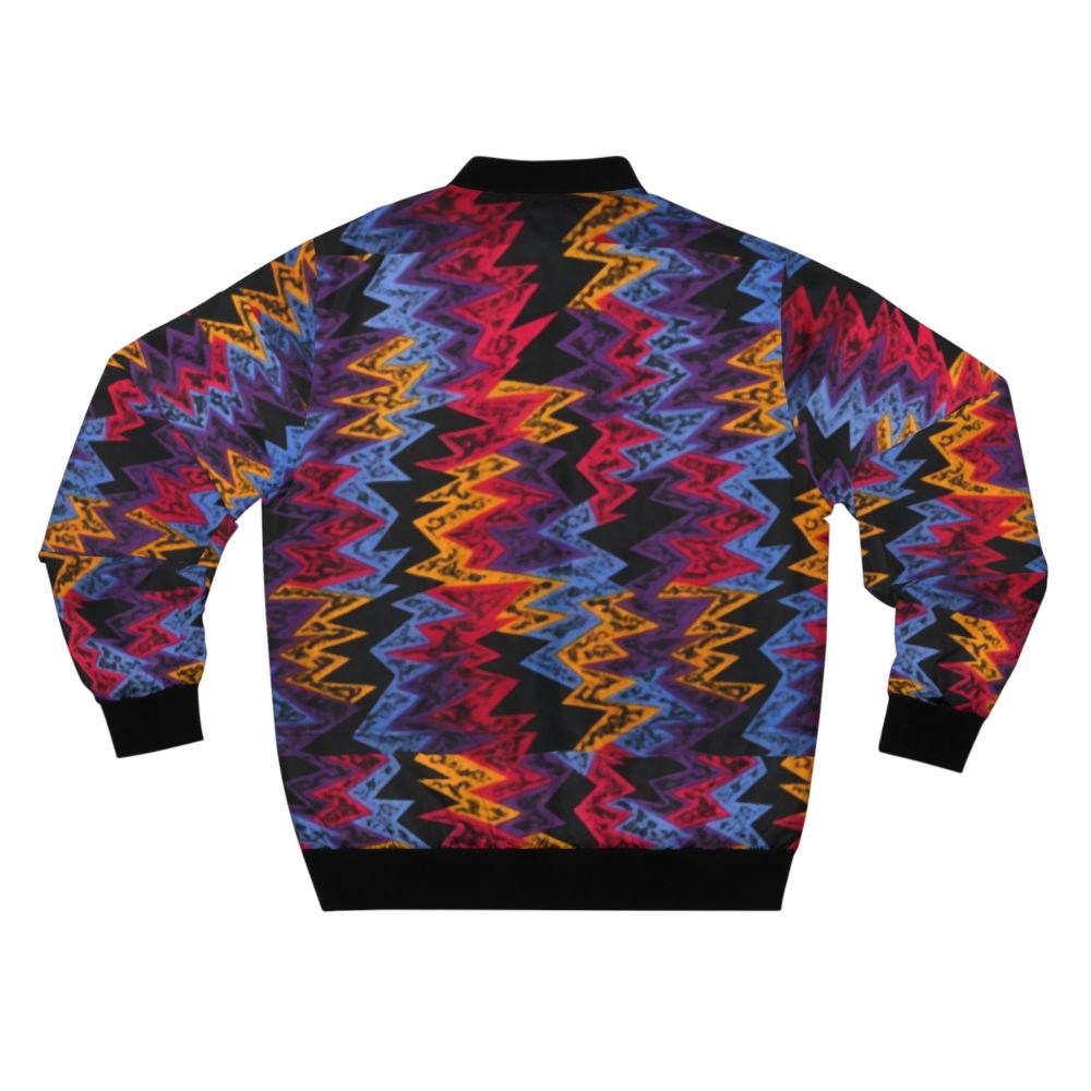 Retro basketball-inspired bomber jacket with zig zag pattern in vibrant colors - Back