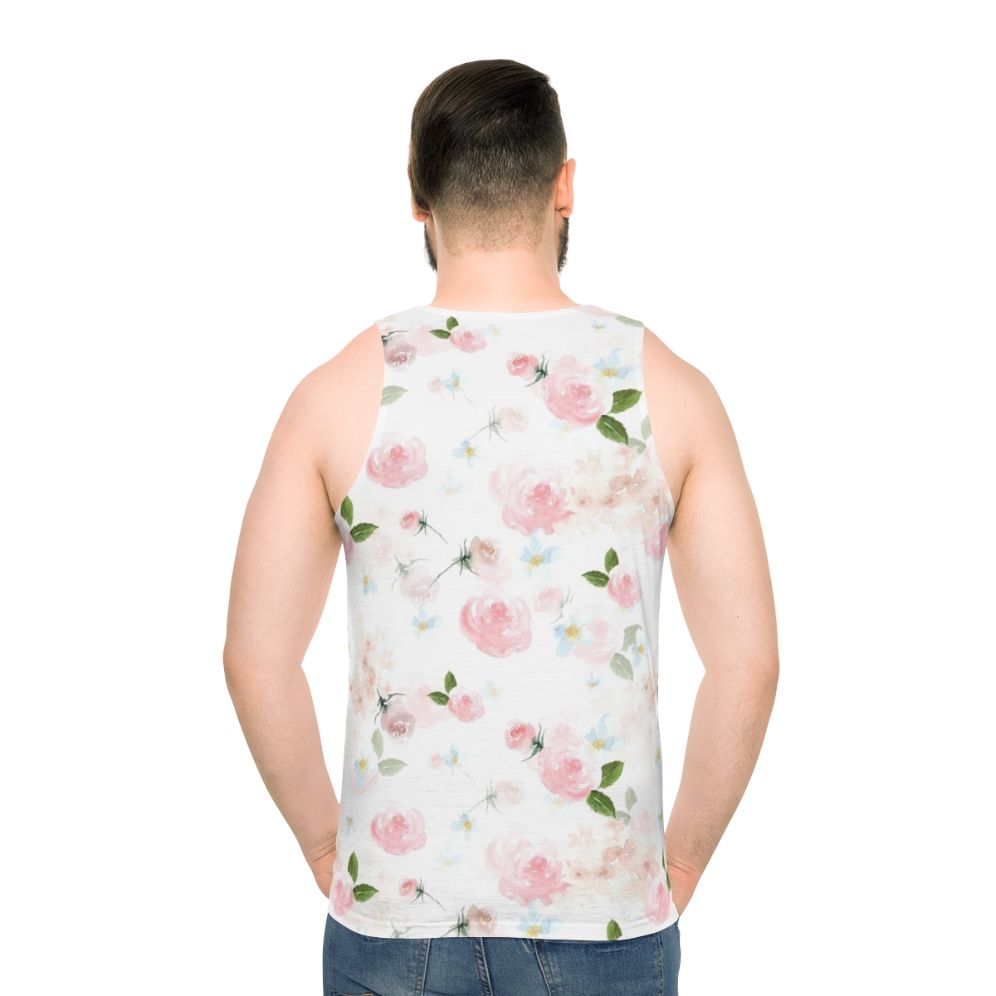 Watercolor floral botanical garden unisex tank top - men back