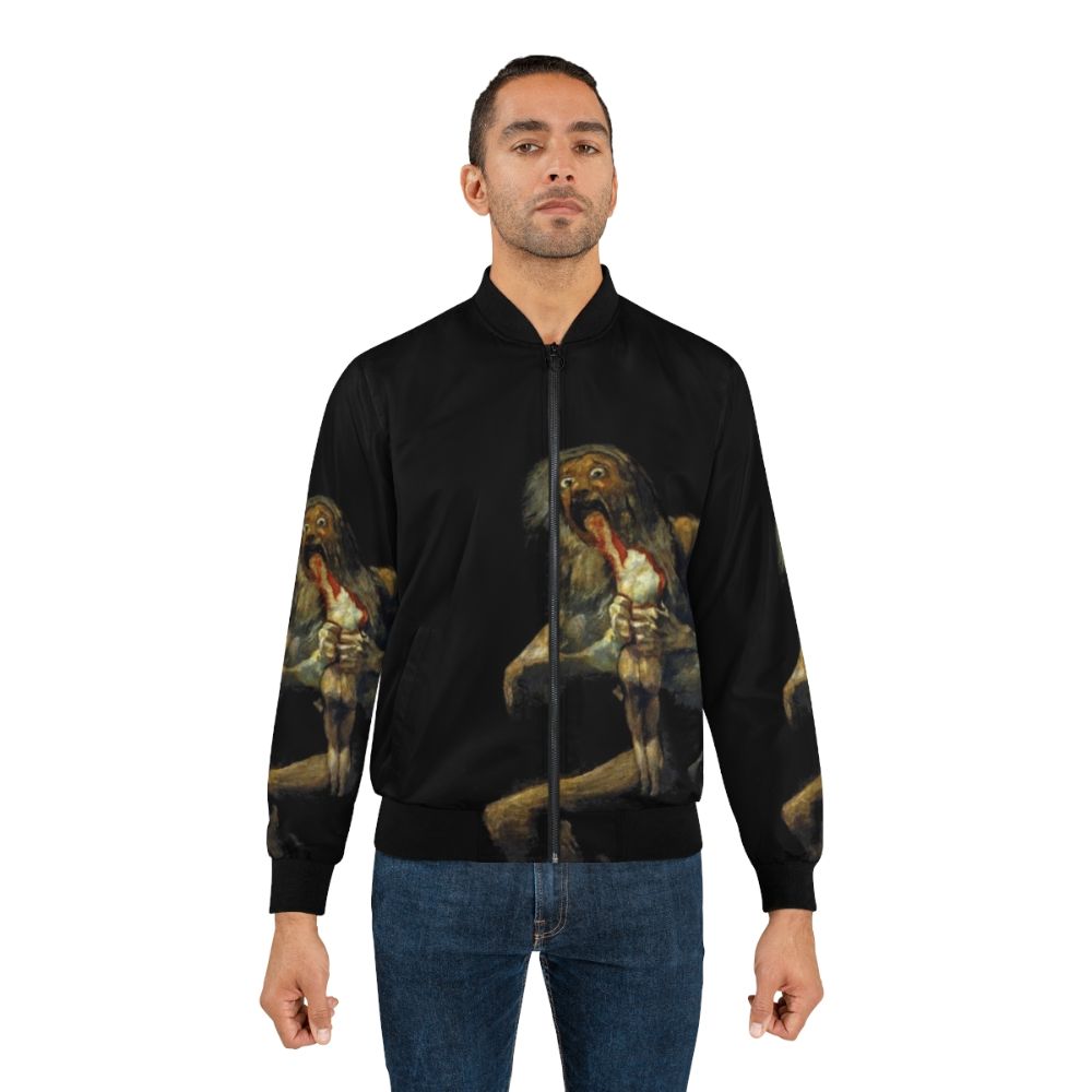 Saturn Devouring His Son Bomber Jacket featuring the famous painting by Francisco Goya - Lifestyle