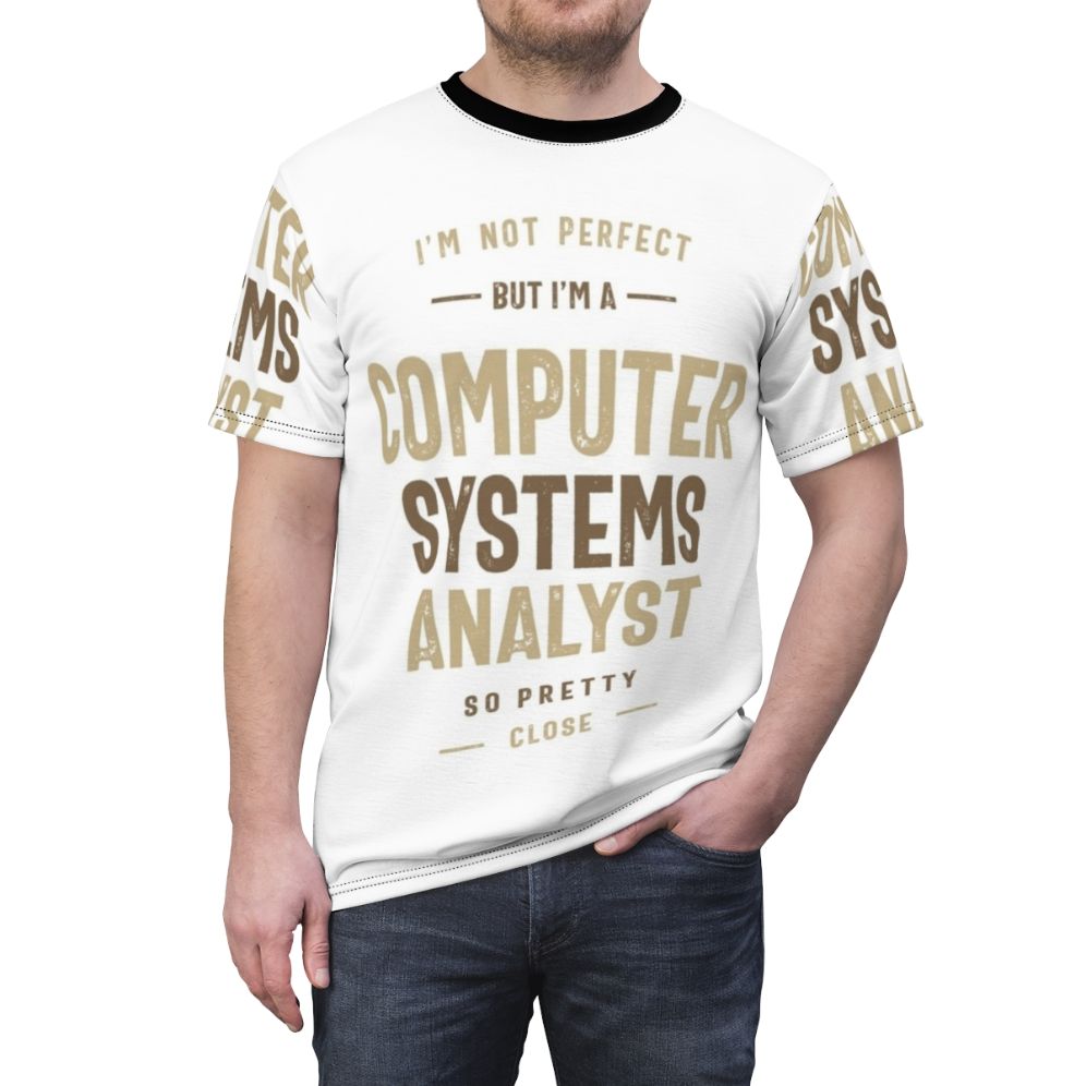 Computer Systems Analyst T-Shirt with Occupational Typography Design - men front