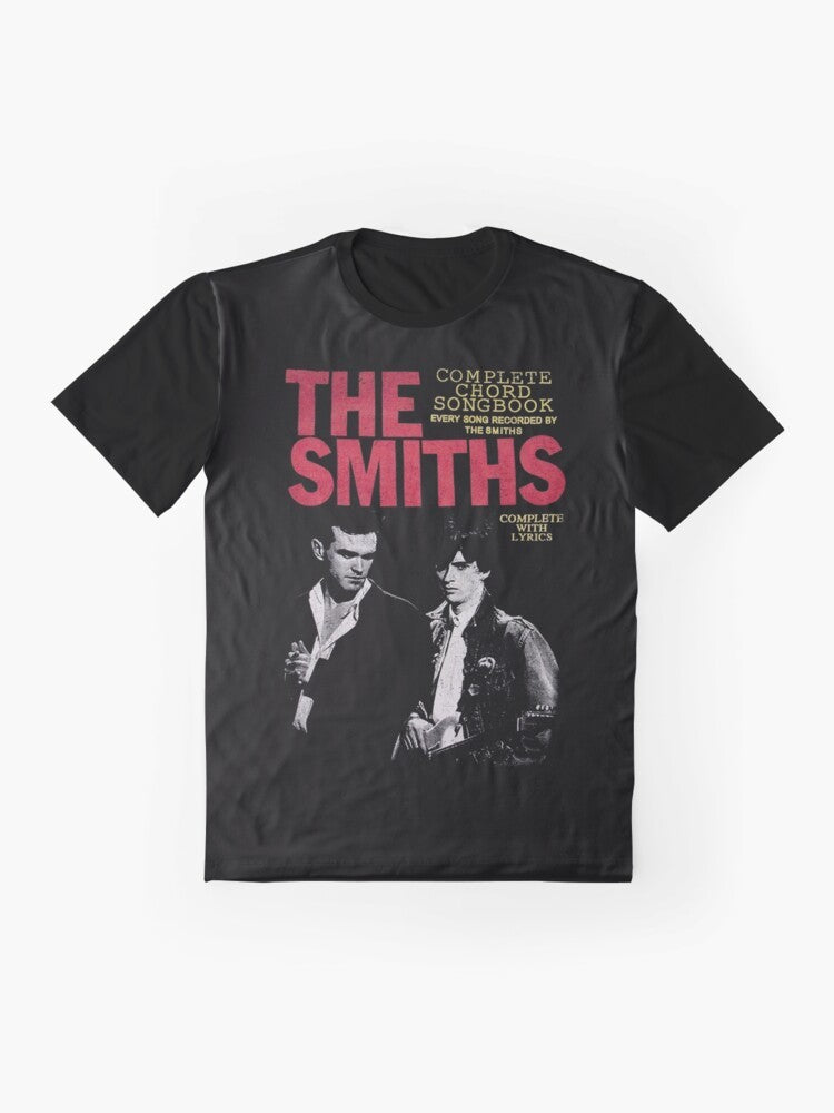 The Smiths 'The Queen Is Dead' graphic t-shirt featuring a minimalist design with the album title and band name - Flat lay