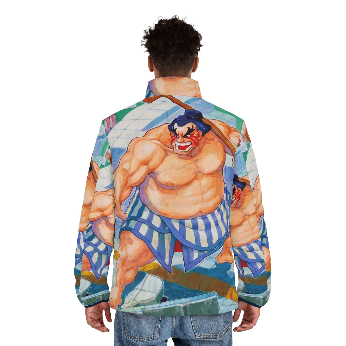 E Honda Puffer Jacket - Retro Street Fighter Video Game Inspired Clothing - men back